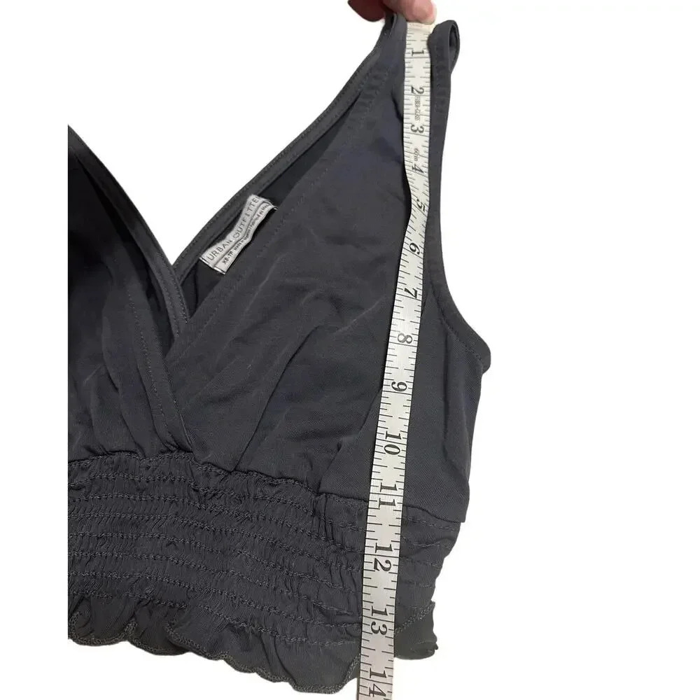 Urban Outfitters Ruched Cropped Tank Top Size XS Gray Bralette Feminine Deep V - Picture 4 of 5